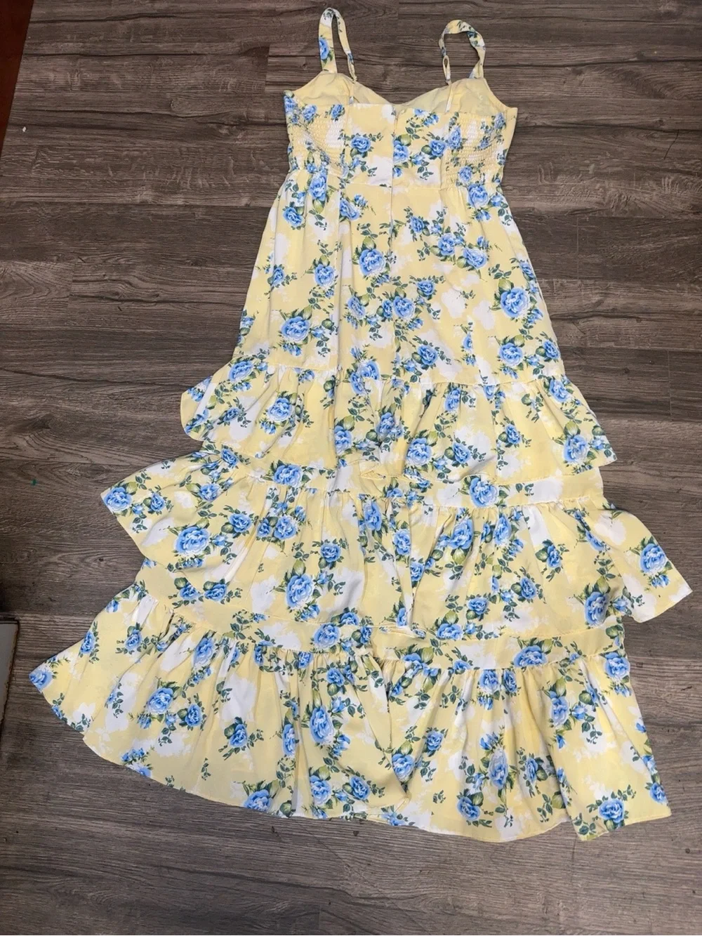 Abercrombie & Fitch Yellow Floral Tiered Midi Dress with Blue Accents